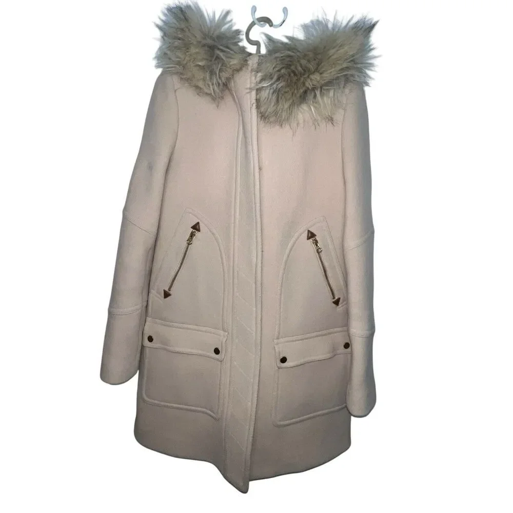 J. Crew Chateau Parka‎ Italian Stadium Cloth Wool Coat Hooded Size 2T Tall Beige - Picture 2 of 14